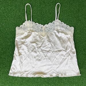 Vintage Eva Cervantes Ivory Lace Trim Camisole Nylon Satin Sleep Tank Top Sz M